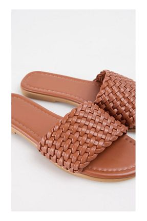 دمپائی بژ زنانه چرم مصنوعی Ayakkabı Delisiyim - کد 936383105