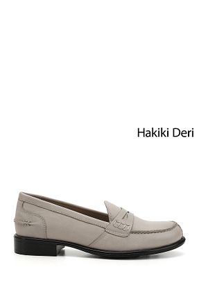 کفش لوفر بژ زنانه چرم خالص GÖNDERİ(R) - کد 252765489