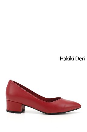 کفش پاشنه بلند کلاسیک قرمز زنانه چرم خالص GÖNDERİ(R) - کد 110643878