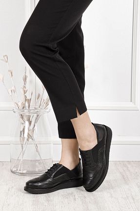 کفش کژوال مشکی زنانه چرم خالص GÖNDERİ(R) - کد 32897988