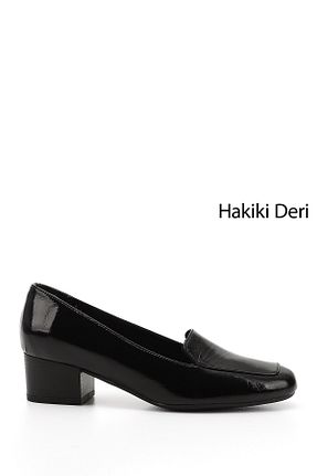 کفش پاشنه بلند کلاسیک مشکی زنانه چرم خالص GÖNDERİ(R) - کد 795844004