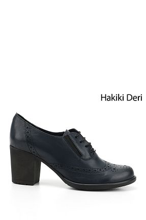 کفش پاشنه بلند کلاسیک سرمه ای زنانه چرم خالص GÖNDERİ(R) - کد 32025333