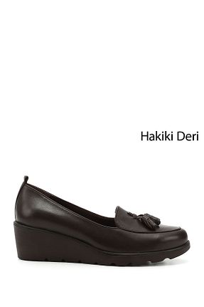 کفش کژوال قهوه ای زنانه چرم خالص GÖNDERİ(R) - کد 41844936