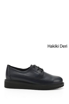 کفش کژوال سرمه ای زنانه چرم خالص GÖNDERİ(R) - کد 32025319