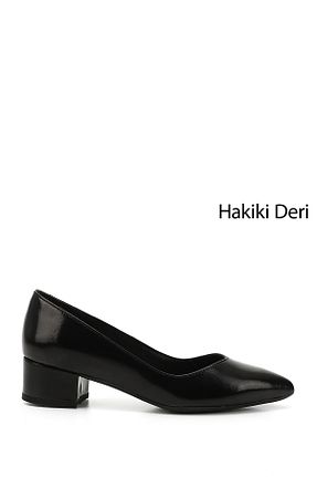 کفش پاشنه بلند کلاسیک مشکی زنانه چرم خالص GÖNDERİ(R) - کد 800560602