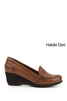 کفش لوفر قهوه ای زنانه چرم خالص GÖNDERİ(R) - کد 839324273