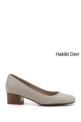 کفش پاشنه بلند کلاسیک بژ زنانه چرم خالص GÖNDERİ(R) - کد 250788289