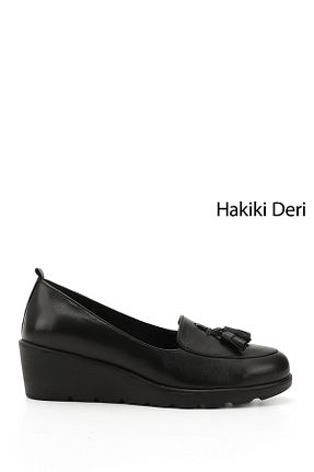 کفش کژوال مشکی زنانه چرم خالص GÖNDERİ(R) - کد 36904673