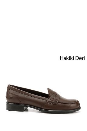 کفش لوفر قهوه ای زنانه چرم خالص GÖNDERİ(R) - کد 93722565