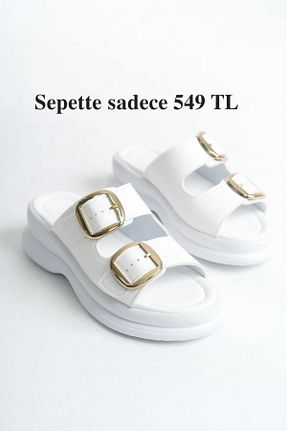 دمپائی سفید زنانه چرم مصنوعی SH SİLVER MODA - کد 897822328