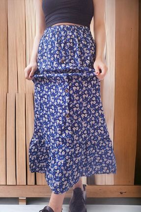 دامن آبی زنانه پنبه ای Aslında Look - کد 835094724