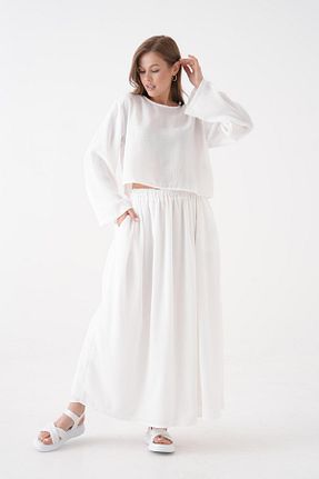 ست بالاتنه و پائین تنه سفید زنانه بافتنی minaaise - کد 940930842
