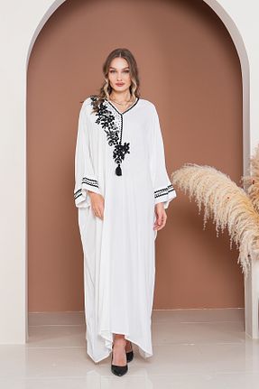 لباس سایز بزرگ سفید زنانه ویسکون EMY TEKSTİL - کد 941010249