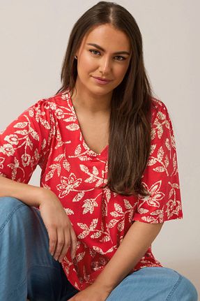 بلوز سایز بزرگ قرمز زنانه سایز بزرگ Stil Diva - کد 940968380