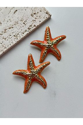 گوشواره جواهر نارنجی روکش طلا mos&more - کد 941021205