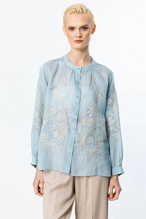 بلوز آبی زنانه طرح دار Ekol - کد 941224233