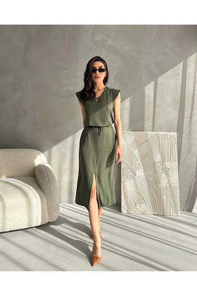 ست بالاتنه و پائین تنه خاکی زنانه بافتنی Dovil - کد 941704494