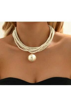 گردنبند جواهر سفید زنانه مروارید TUHAM AKSESUAR - کد 941764958