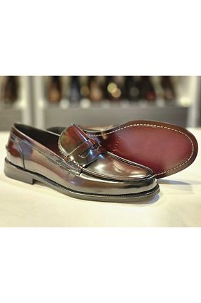کفش کلاسیک زرشکی مردانه چرم خالص NEWDERİSAN - کد 942005354