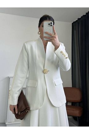 کت بلیزر سفید زنانه کرپ Hotfashion - کد 941786971