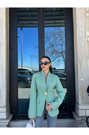 کت بلیزر فیروزه ای زنانه کرپ Hotfashion - کد 941786962