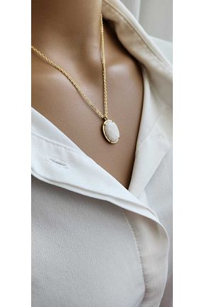 گردنبند استیل ( فولاد ) زرد سنگ طبیعی Peki Takı ve Tasarım Aksesuar - کد 941989043