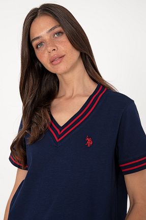 تیشرت سرمه ای زنانه یقه هفت U.S. Polo Assn. - کد 941914631