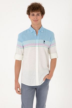 پیراهن آبی مردانه یقه دکمه دار U.S. Polo Assn. - کد 941914646