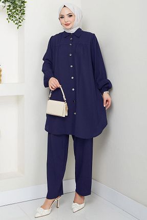 ست بالاتنه و پائین تنه حجاب سرمه ای زنانه رگولار hafsamina - کد 941996464