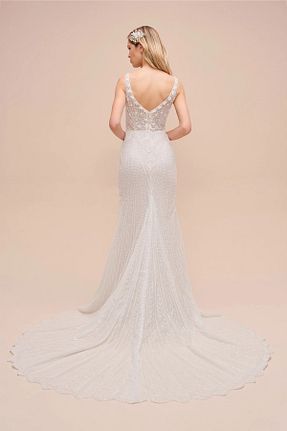 لباس عروس سفید زنانه دانتل Oleg Cassini - کد 942218639