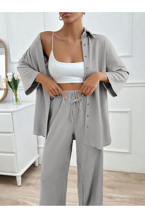 ست بالاتنه و پائین تنه طوسی زنانه بافت VHTMODA - کد 942060199