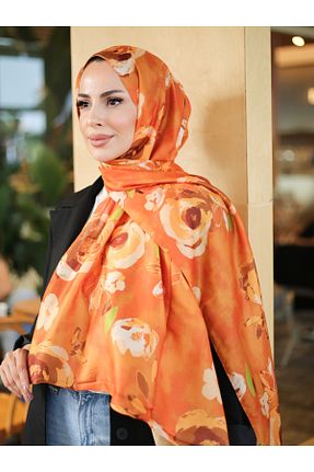 روسری نارنجی پنبه پلی استر efdal şal eşarp - کد 942081677