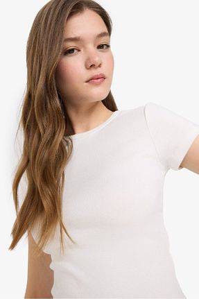 تیشرت سفید زنانه اسلیم فیت Defacto - کد 942127784