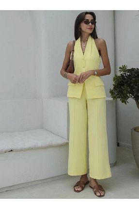 ست بالاتنه و پائین تنه زرد زنانه بافتنی MODA - کد 942329681