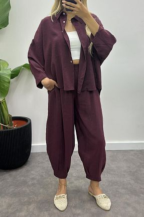 ست بالاتنه و پائین تنه زرشکی زنانه بافتنی Suzi - کد 942376235
