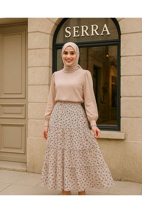 دامن سایز بزرگ بژ زنانه ویسکون LİFERA - کد 942384224