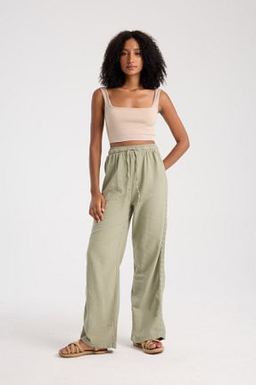 شلوار خاکی زنانه کتان İLKCET MODA - کد 942412642
