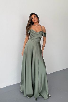 لباس مجلسی و فارغ التحصیلی خاکی زنانه ساتن İyem Abiye - کد 942445585