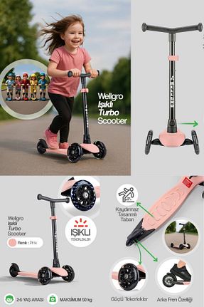 اسکوتر بچه گانه صورتی بچه گانه 3 Wellgro - کد 928162891