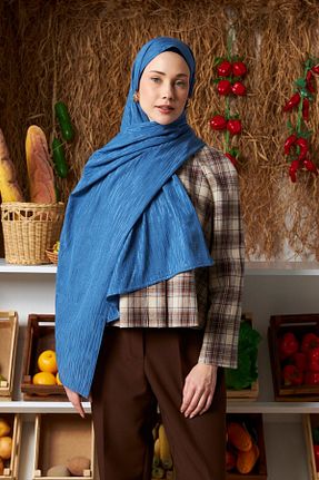 شال سرمه ای زنانه پنبه ای MİRSOY SCARF - کد 895115936
