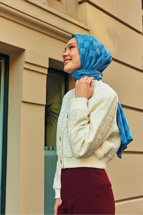 شال آبی زنانه ابریشم MİRSOY SCARF - کد 886991079
