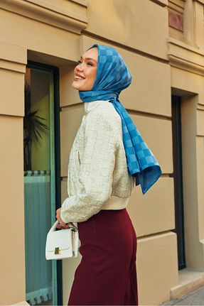 شال آبی زنانه ابریشم MİRSOY SCARF - کد 886991079