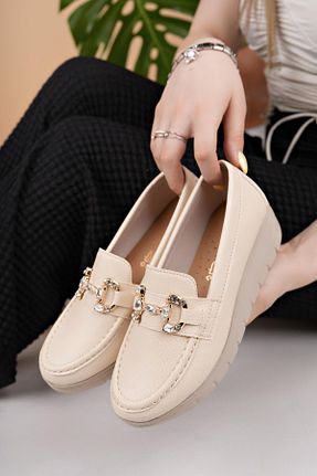 کفش پاشنه بلند پر بژ زنانه پاشنه کوتاه (1 - 4 سانتی متر) Nesil Shoes - کد 935549125