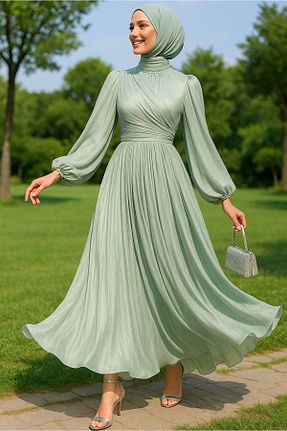 لباس مجلسی حجاب سبز زنانه یقه ایستاده TRENDTESETTÜR - کد 933169102
