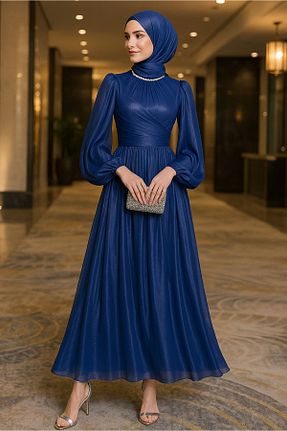 لباس مجلسی حجاب سرمه ای زنانه یقه ایستاده TRENDTESETTÜR - کد 903173801