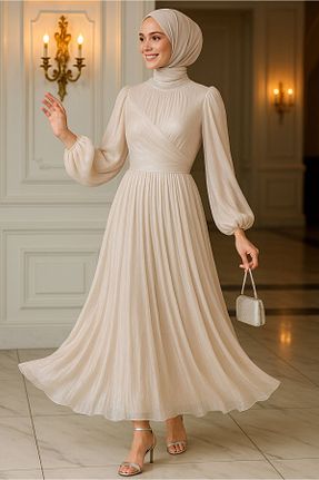 لباس مجلسی حجاب نباتی زنانه یقه ایستاده TRENDTESETTÜR - کد 903173796