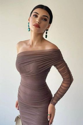 لباس قهوه ای زنانه توری Genel Markalar - کد 335033495