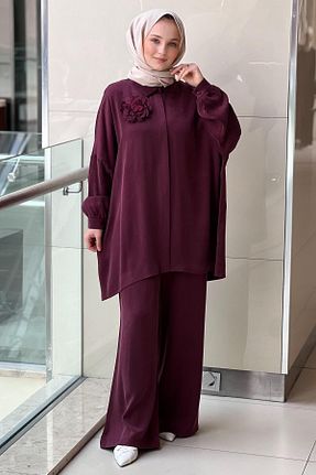 ست بالاتنه و پائین تنه زرشکی زنانه بافتنی Nuss - کد 934145315