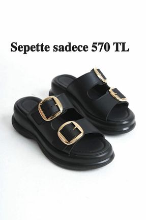 دمپائی مشکی زنانه چرم مصنوعی SH SİLVER MODA - کد 897822320