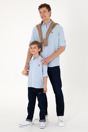 پیراهن آبی مردانه یقه پیراهنی U.S. Polo Assn. - کد 904674886
